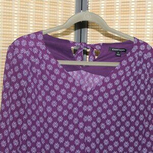 41 Hawthorn 3/4 Sleeve Purple Blouse w/ Blue and White Tile Motif
